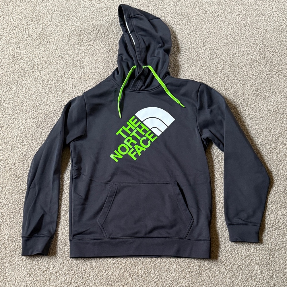 The North Face Men's Black Hoodie with Neon Green Logo